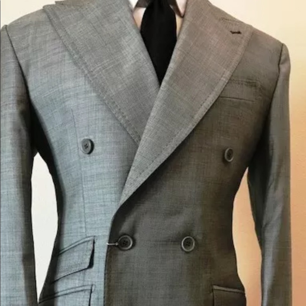 Grey shark skin double breasted super 150 wool